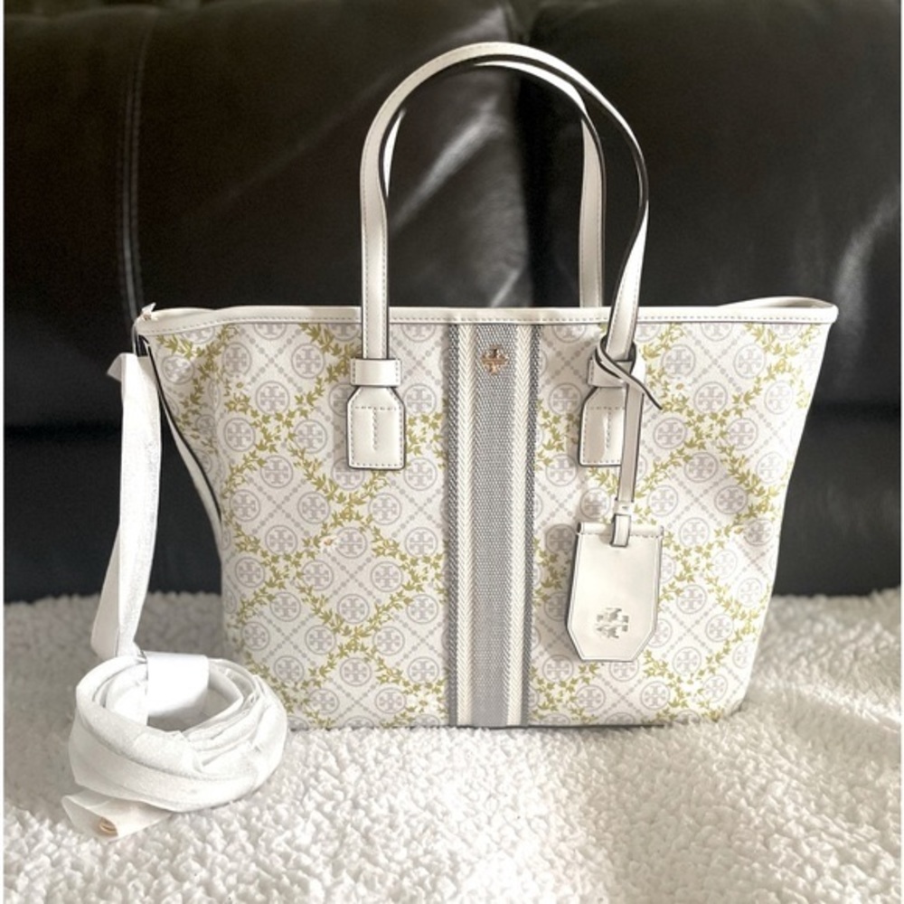 Tory Burch Women's T Monogram Canvas Floral Vine Small Tote